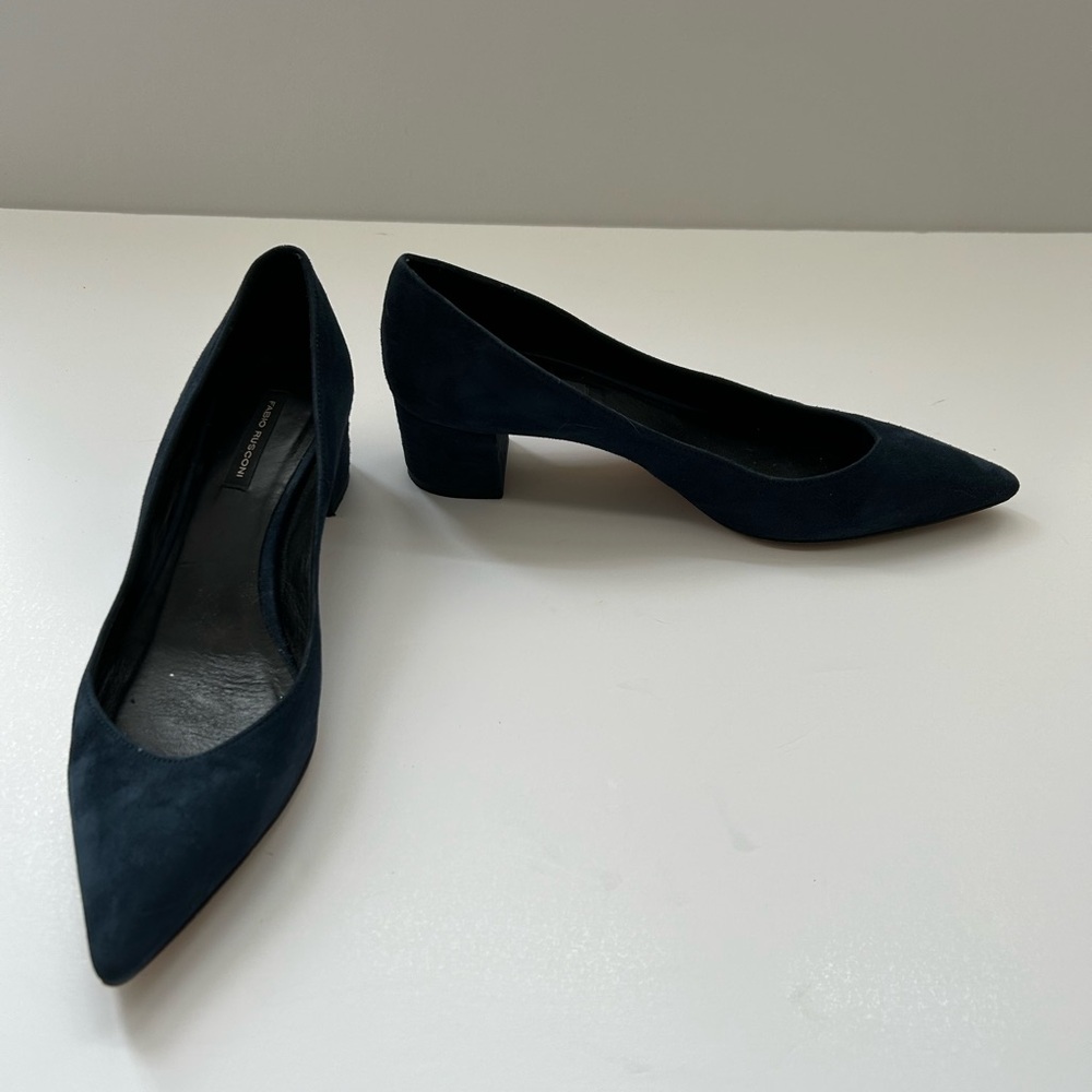 Fabio Rusconi Elegant Navy blue Suede Block Heel Women's Pumps, Sz. 38.5